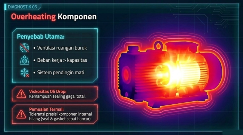 overheating pada komponen menyebabkan vacuum pump pressure tak normal