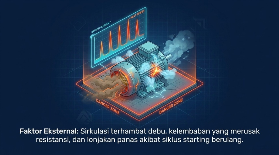 penyebab terbakar - kelembaban dan debu