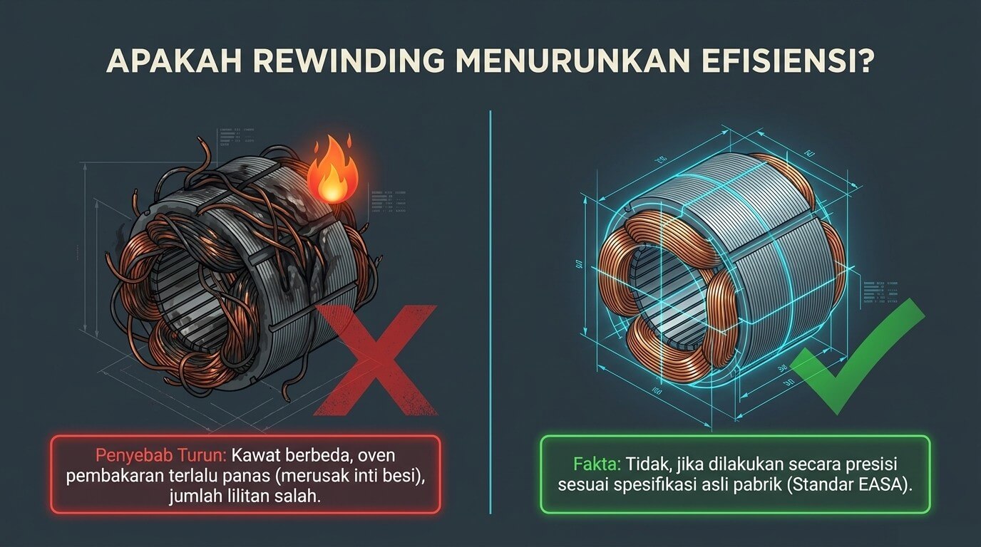 efisiensi motor - apakah rewinding mempengaruhi efisiensi
