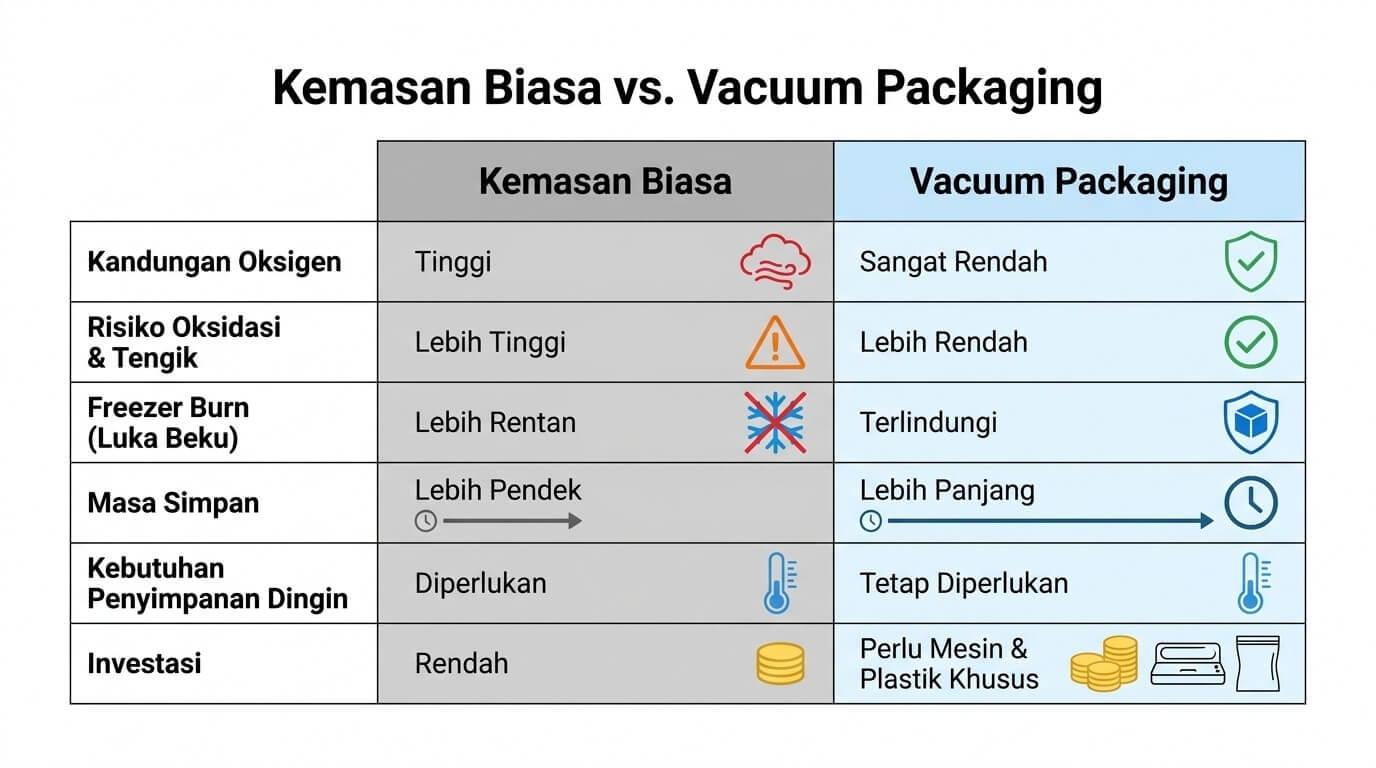 vacuum packaging - kemasan biasa vs vacuum