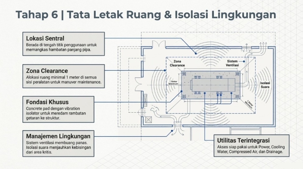 lokasi instalasi dan tata letak central vacuum pump